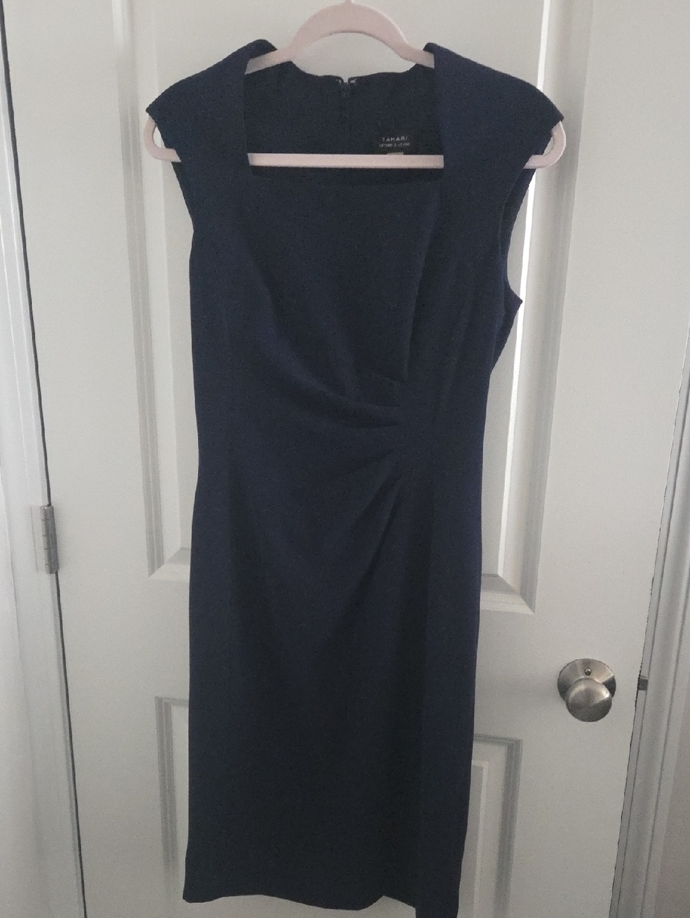 Tahari ASL Navy Cap-Sleeve Sheath Dress